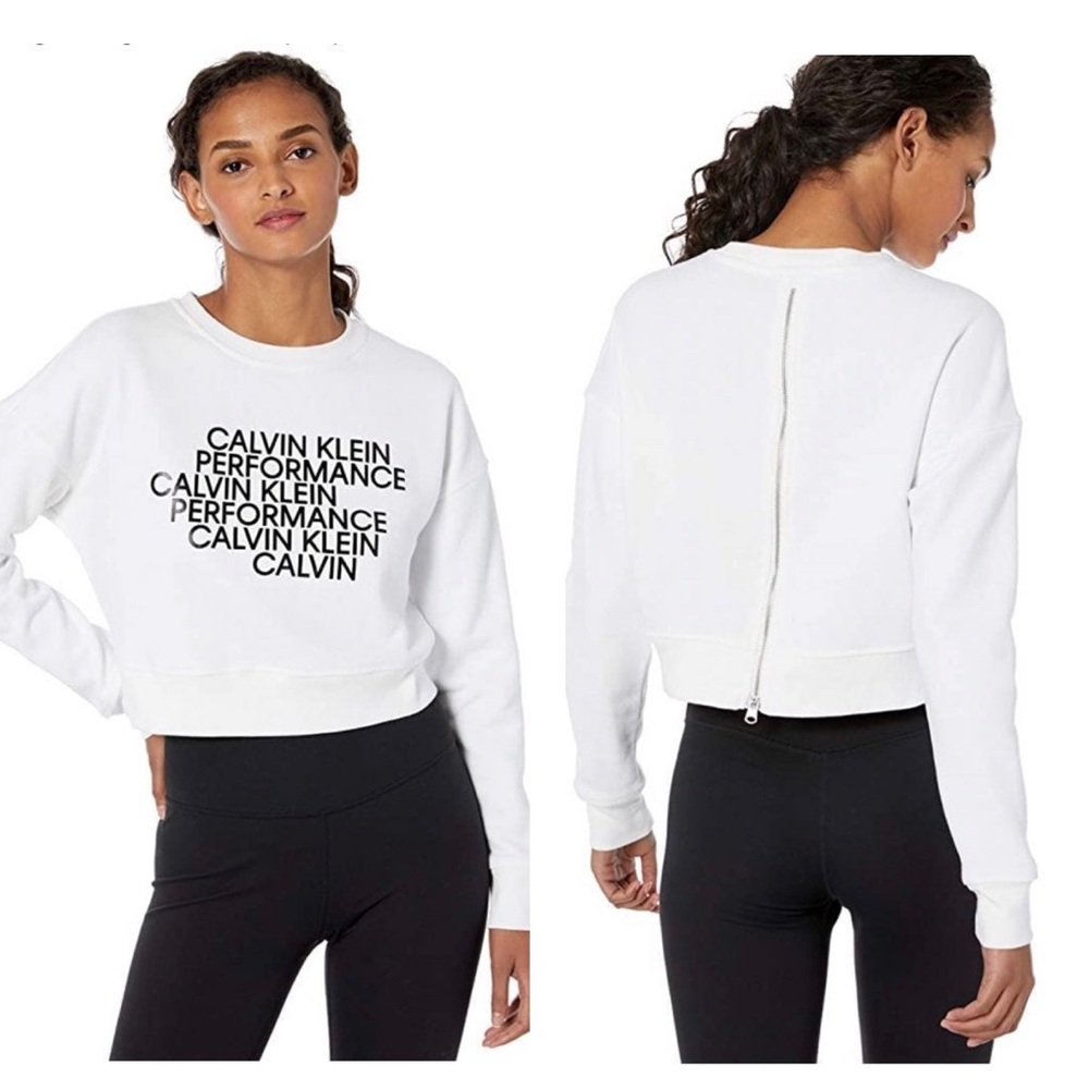CALVIN KLEIN Women's Cropped Long Sleeve Logo Sweatshirt Size M
